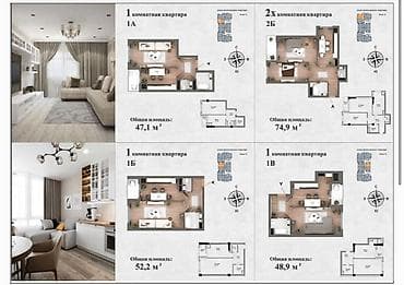 75: 1 комната, 49 м², АЮ Гранд Элитка, 5 этаж, ПСО (под самоотделку) — 2