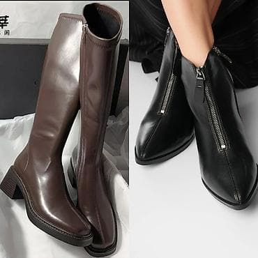 женский пол сапог: Женские высокие сапоги,коричневые И короткие сапожки черные - — 1