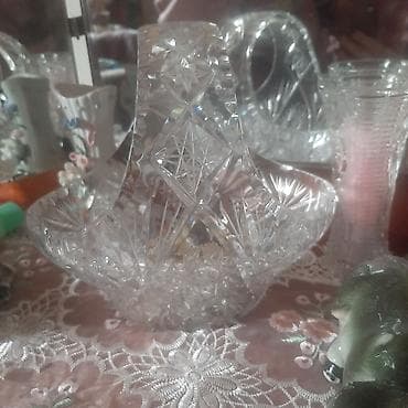 хрустальная: Набор гранёных ваз из прозрачного хрусталя/стекла с глубоким алмазным — 7
