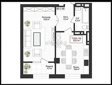 1 комната, 53 м², Элитка, 3 этаж, Готовая ПСО (под самоотделку) — 2