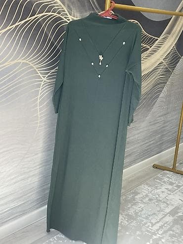 цвет темно зеленый: Повседневное платье, Длинная модель, Прямое, Стандарт — 1