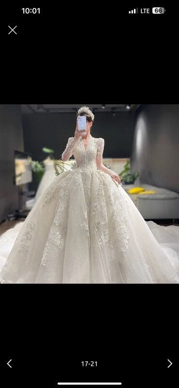 свадебное платье в стиле прованс: Свадебное платье, Со шлейфом, Атлас, Пышное, Кружево, Б/у — 5