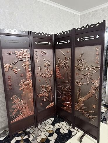50: Ширма, перегородка Материал: Дерево, Колличество секций: 4, С резьбой, Для салона — 3
