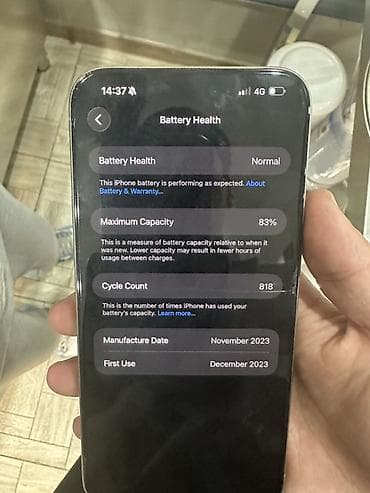 e96a hoco: IPhone 15 Pro Max, 256 ГБ, White Titanium, 83 % — 4