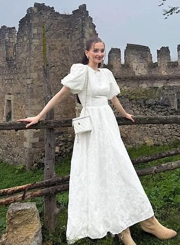 acne studio: Белое кружевное платье миди/макси с открытой спинкой - Ткань — 1