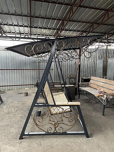 деревянный керамбит: Садовые качели Металл, Со спинкой, С крышей — 9