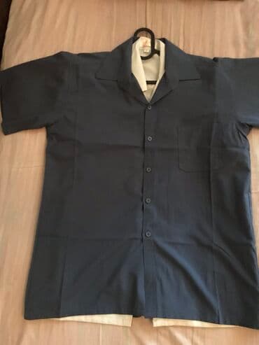 Две одинаковые новые рубашки синий и серый лён, размер 48-50 лён