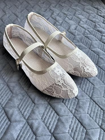 волейболный обувь: Бежевые кружевные балетки очень нежные 🌺 - Цвет: молочный/айвори - — 2