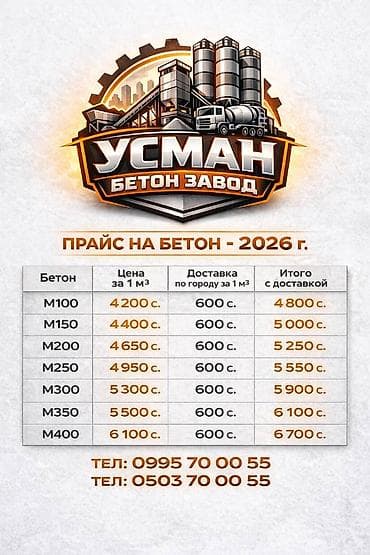 Бетон с завода «УСМАН» — прайс на 2026 год. Ассортимент марок и
