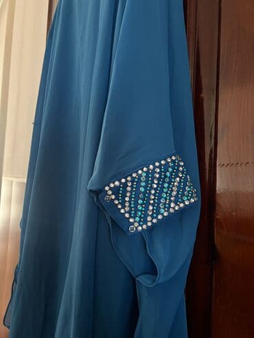 стильные вечерние платья больших размеров: Вечернее платье, Длинная модель, Шифон, С рукавами, Стразы, 3XL — 4