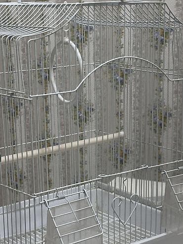 Клетка для птиц, металлическая, светлая. - Пластиковый поддон с