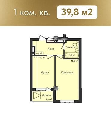 Продажа квартир: 1 комната, 40 м², Элитка, 9 этаж, ПСО (под самоотделку) — 2