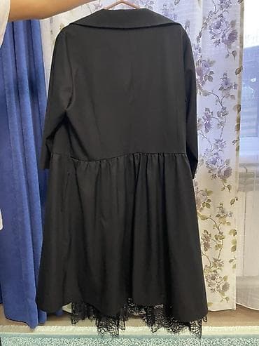 пальто цена: Черное платье-халат/пальто-платье с кружевным низом Размер — 2