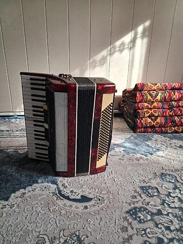 Аккордеон (клавишный) в красно-перламутровом корпусе. Характеристики