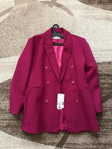 зара куртки женские: Женский двубортный пиджак ZARA - Цвет: насыщенный фуксия/ярко‑розовый — 4