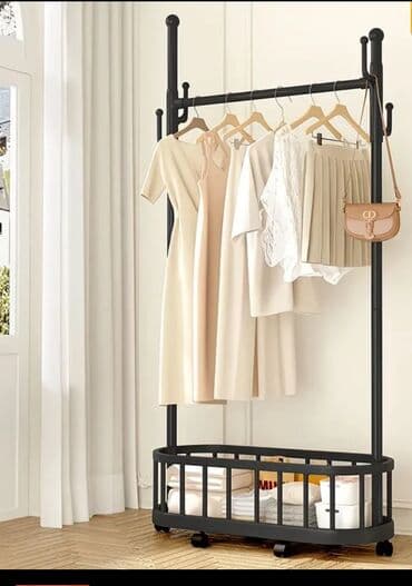 полка для полотенец: Передвижная напольная вешалка с корзиной-органайзером - Материал — 1