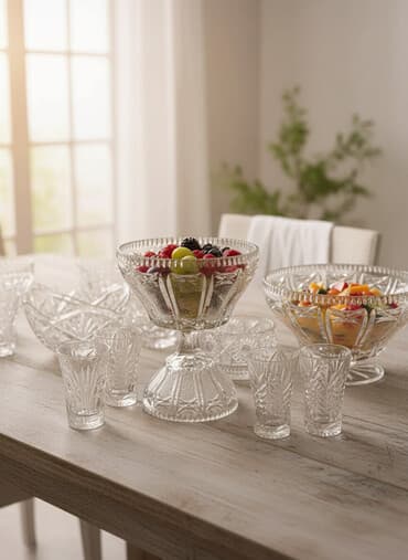 красивые посуды: Набор из прозрачного резного стекла/хрусталя с классическим гранёным — 13