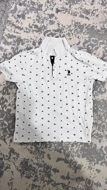 uspa: Поло U.S. Polo Assn., размер M. - Цвет: белый с мелким темно‑синим — 1