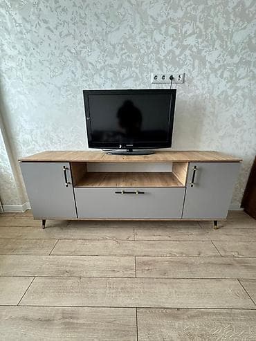 Тумба и подставка для телевизора, Напольная, ЛДСП, цвет - Серый