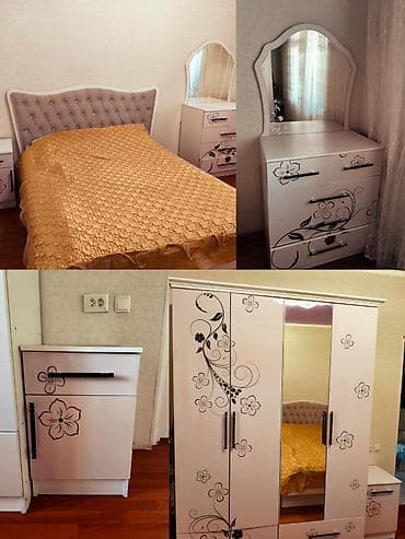 крват: Спальный гарнитур, Б/у, Двуспальная кровать, МДФ, цвет - Белый — 1