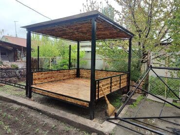 деревянная садовая мебель: Садовые качели Металл, Со спинкой, С крышей — 16