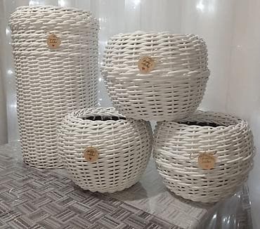 табуретки маленькие: Кашпо-плетёнки белого цвета - Материал: плотное плетение (имитация — 3