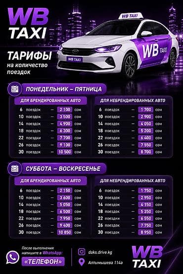 WB TAXI — пакеты поездок Тарифы зависят от количества поездок и
