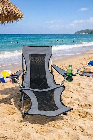 расклодной стул: Удобный складной стул черного цвета, предназначенный для кемпинга — 4