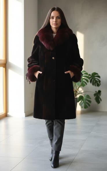 Пальто, Классика, Зима, Искусственный мех, По колено, Приталенная модель, L