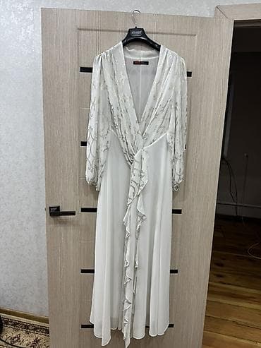Женская одежда: Повседневное платье, Длинная модель, Шифон, На запах, 3XL — 3