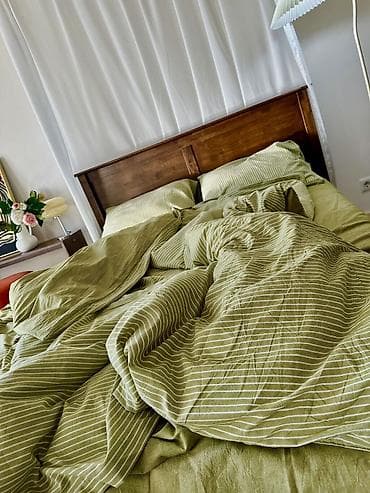 fabric case: Постельное бельё Salli Textile, цвет оливковый в тонкую белую полоску — 4