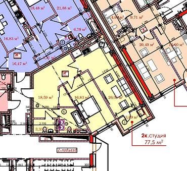 8: 2 комнаты, 77 м², Асанбай мкр Элитка, 8 этаж, ПСО (под самоотделку) — 2