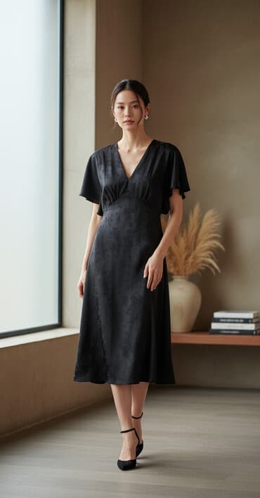 вечерний платья из панбархата на шифоне: Вечернее платье, Коктейльное, Длинная модель, Атлас, С рукавами, M — 2