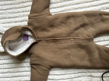 детский зимний комбез для новорождённых: Комплект, цвет - Коричневый, Б/у — 1