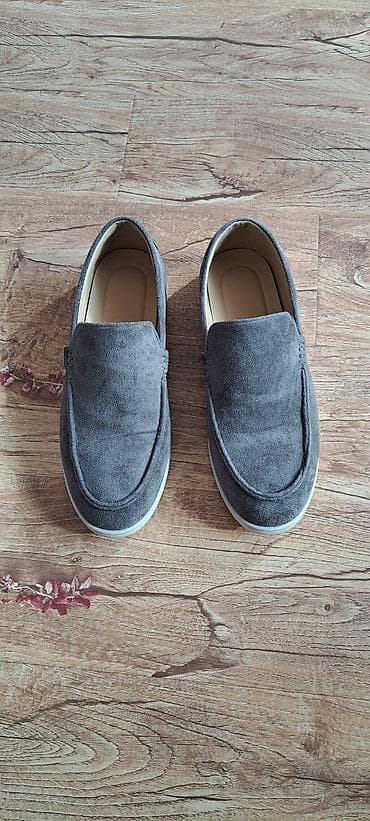 Айымдардын бут кийими: Мужские лоферы (мокасины) серого цвета - Верх: мягкий велюр/замша — 1