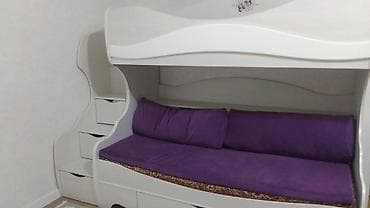 раскладной диван с креслом: Двухъярусная детская кровать, Новый, ЛДСП, цвет - Белый — 1