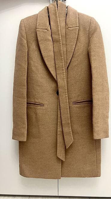 Женское пальто-халат цвета кэмел - Классический прямой силуэт до