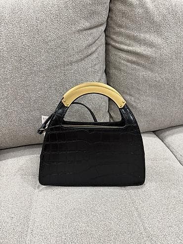 acne studio: Сумка ZARA женская, мини-формат, чёрная под крокодила - Материал — 1