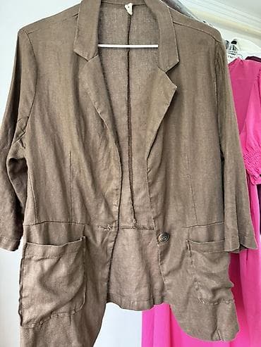 soft shell: Льняной жакет карго, женский - Материал: лен (натуральная дышащая — 1