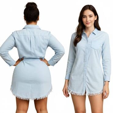 💙 Современная классика в небесно-голубом 💙 Длинная женская рубашка с