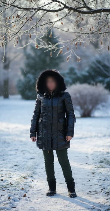 Айымдардын кийими: Новая Женская зимняя куртка-пуховик, черная, длина до бедра — 1