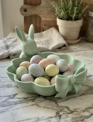 декаративный кролик: Пасхальная декоративная миска/блюдо в виде зайчика - Материал — 1