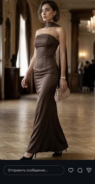 Вечернее платье макси в шоколадном оттенке. - Силуэт: приталенный