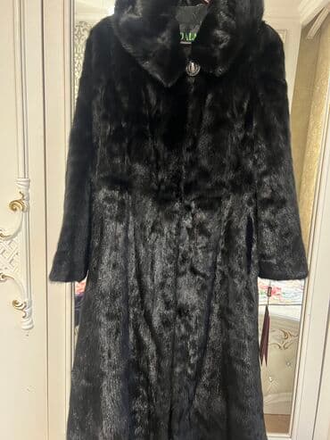 Шуба, Норка, Длинная модель, С капюшоном, 3XL