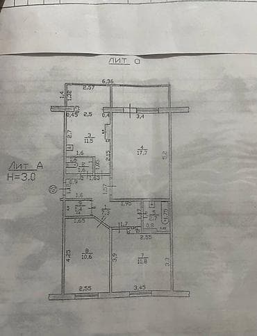 3: 3 комнаты, 70 м², Аламедин-1 мкр 106 серия, 6 этаж, Старый ремонт — 6