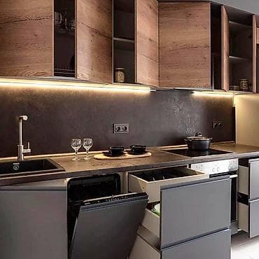 Стол жана отургуч комплекттери: Буйрутма эмеректер, Уктоочу бөлмө, Ашкана гарнитурасы, Шкаф, Керебет — 5