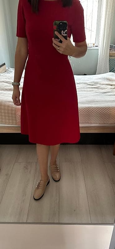 длина миди: Повседневное платье, Длинная модель, Трикотаж, Трапеция, M — 1