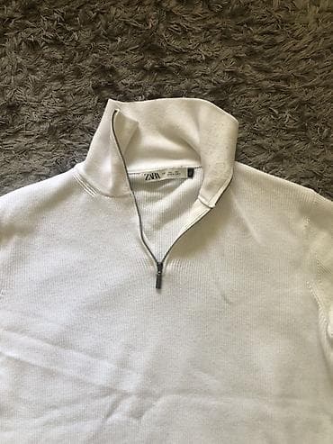 Свитера: Свитер ZARA мужской, белый. - Модель: полугольф/quarter-zip с молнией — 3