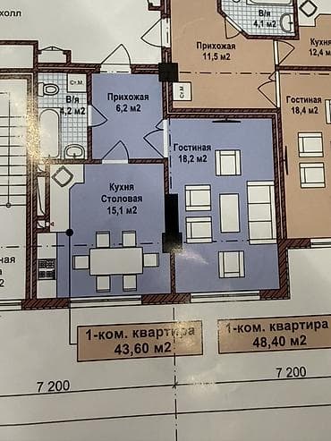 комсомол квартиры: 1 комната, 43 м², Элитка, 2 этаж, Готовая ПСО (под самоотделку) — 2