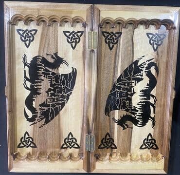 набор фишек для покера: Резные нарды из массива дерева (дуб/Орех по фактуре), ручная работа — 5